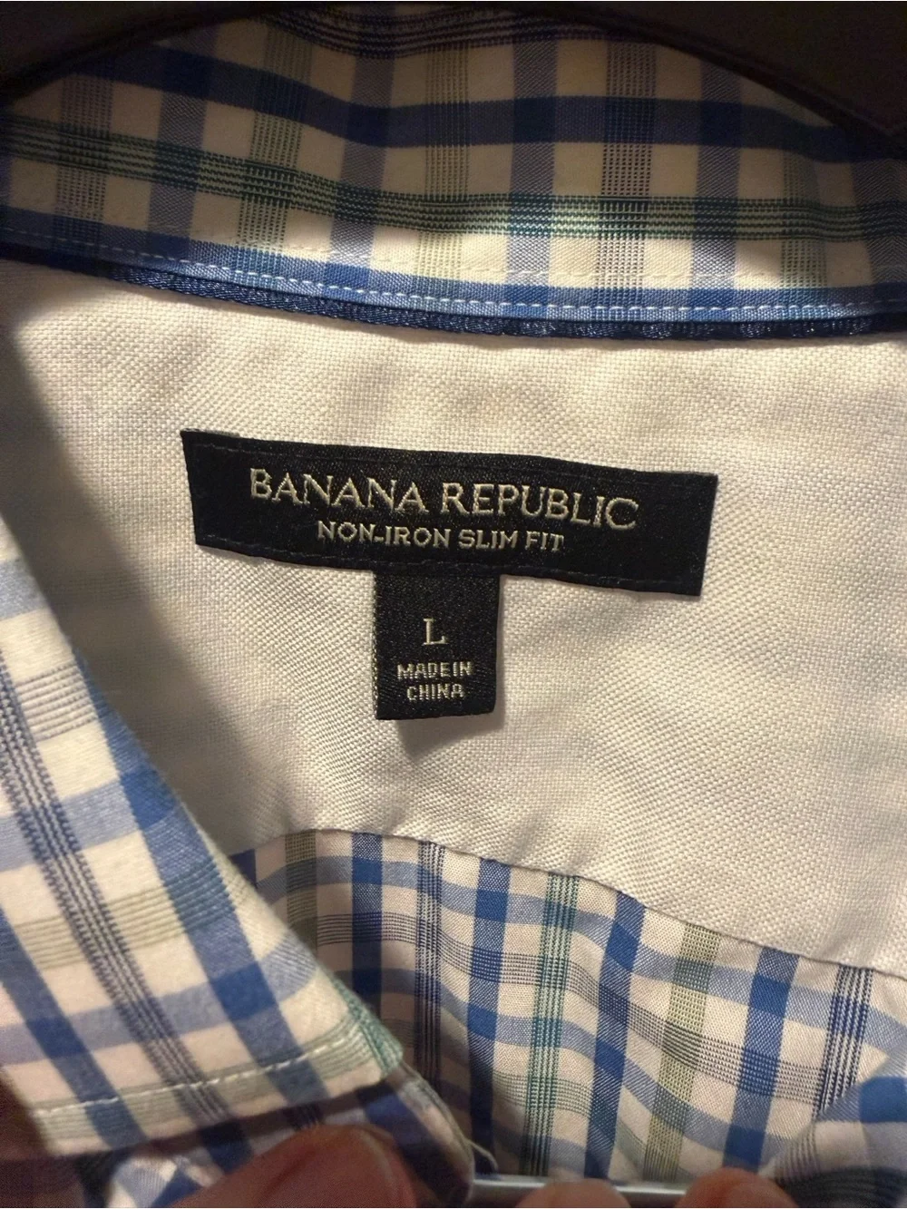 Banana Republic Men's Blue and White Checked Dress Shirt